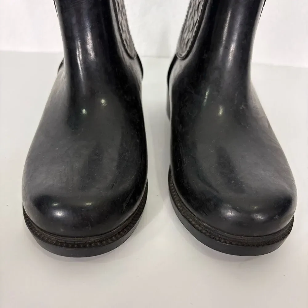Coach Black Monogram Mid Calf Pull On Rain Boots Women's‎ Size 5